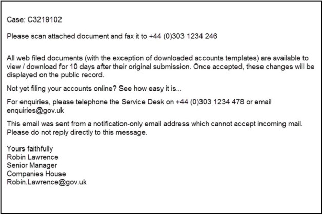 Companies House fraud email